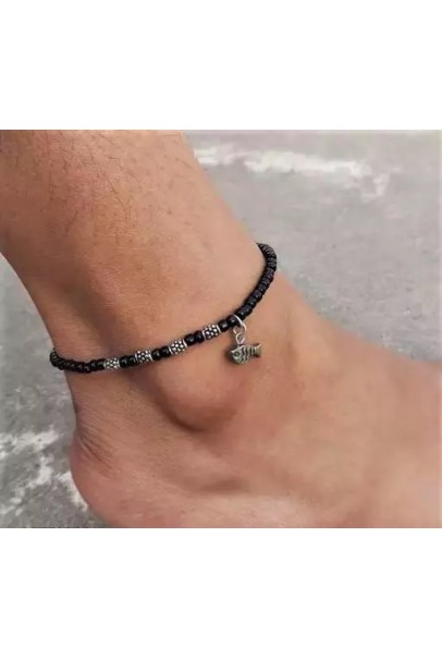 Sea Fish Oxidized Black Beads Anklet